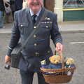 An RAF chap with a basket full of RAF bears, A Steamy 1940s Day Out, Holt and Sheringham, Norfolk - 20th September 2015