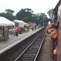 Isobel pokes her head out of the window, A Steamy 1940s Day Out, Holt and Sheringham, Norfolk - 20th September 2015