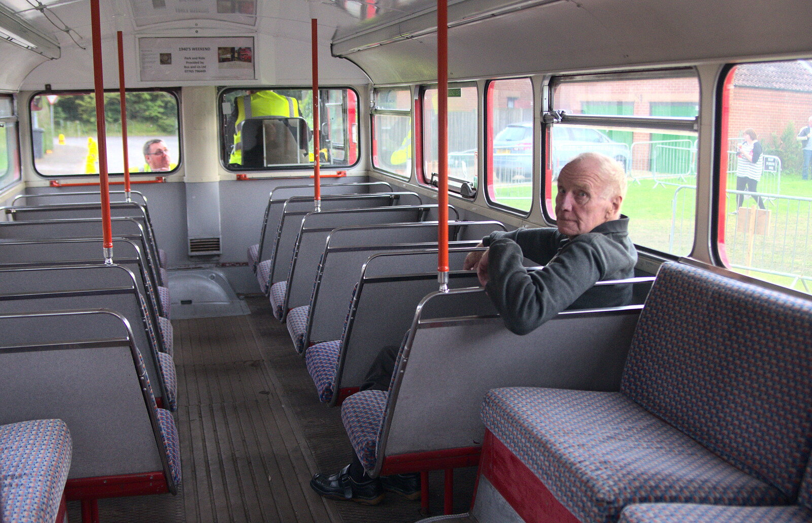 Grandad grabs a downstairs spot on the bus from A Steamy 1940s Day Out, Holt and Sheringham, Norfolk - 20th September 2015