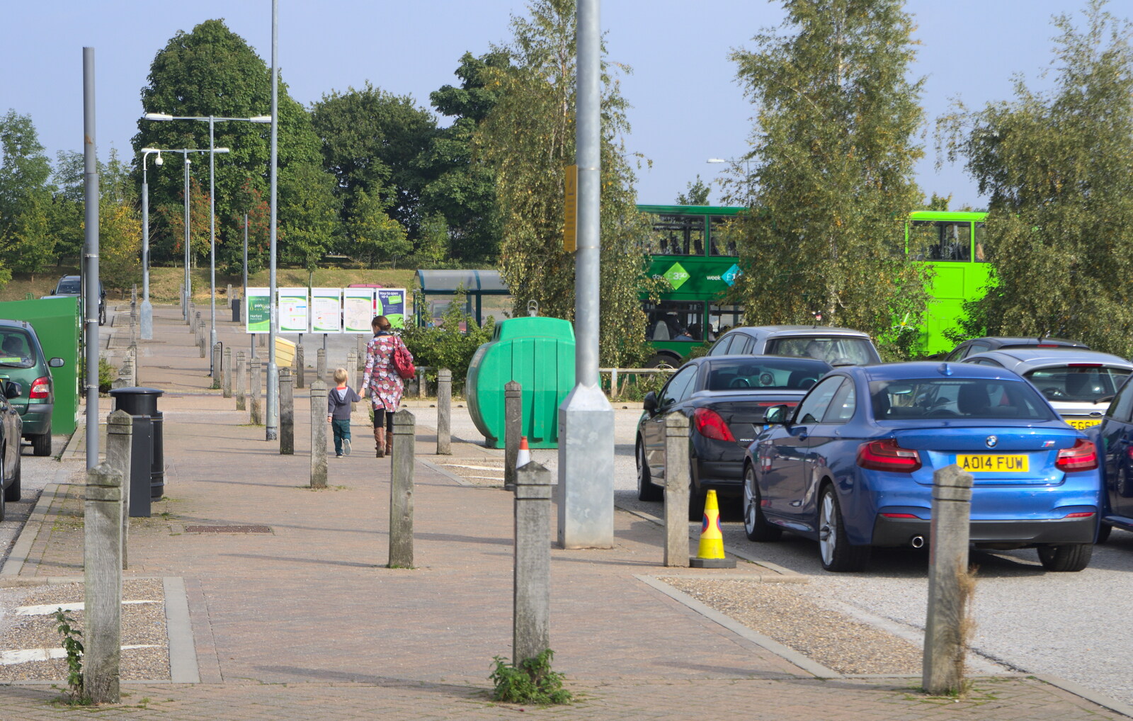Harry and Isobel at the Park and Ride in Norwich from Fred's Lego, a Giant Clock, and a Trip to Norwich, Norfolk - 25th September 2015