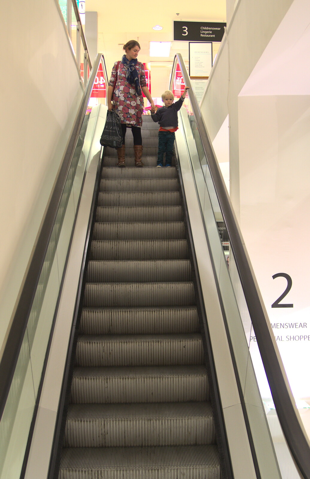 On the escalator in Debenham's from Fred's Lego, a Giant Clock, and a Trip to Norwich, Norfolk - 25th September 2015