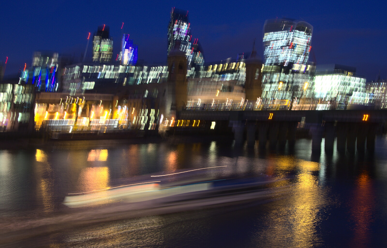 A blur of The Thames at night from SwiftKey Innovation Week, Southwark Bridge Road, London - 7th October 2015