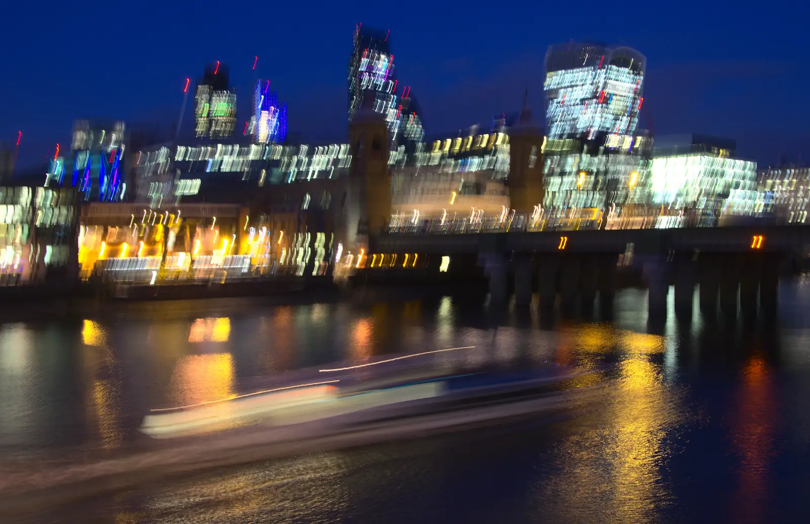 A blur of The Thames at night, from SwiftKey Innovation Week, Southwark Bridge Road, London - 7th October 2015