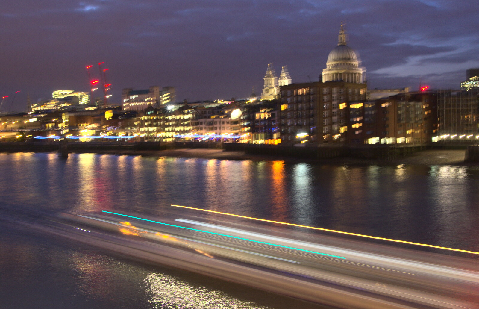 A river taxi floats by in  a blurry trail from SwiftKey Innovation Week, Southwark Bridge Road, London - 7th October 2015