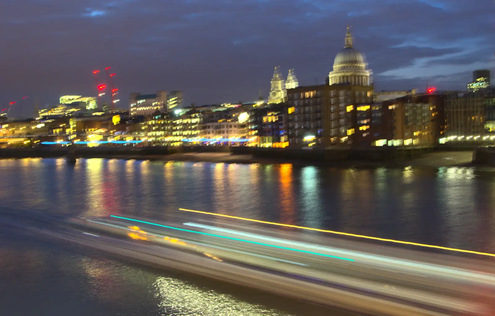 A river taxi floats by in  a blurry trail, from SwiftKey Innovation Week, Southwark Bridge Road, London - 7th October 2015