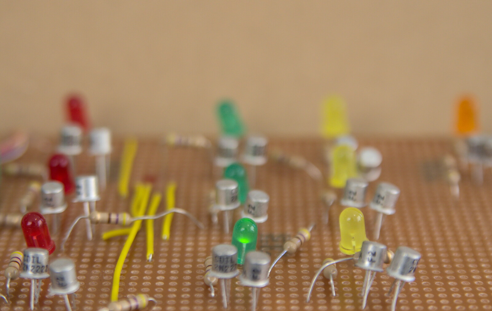 LEDs and transistors on a circuit board from SwiftKey Innovation Week, Southwark Bridge Road, London - 7th October 2015