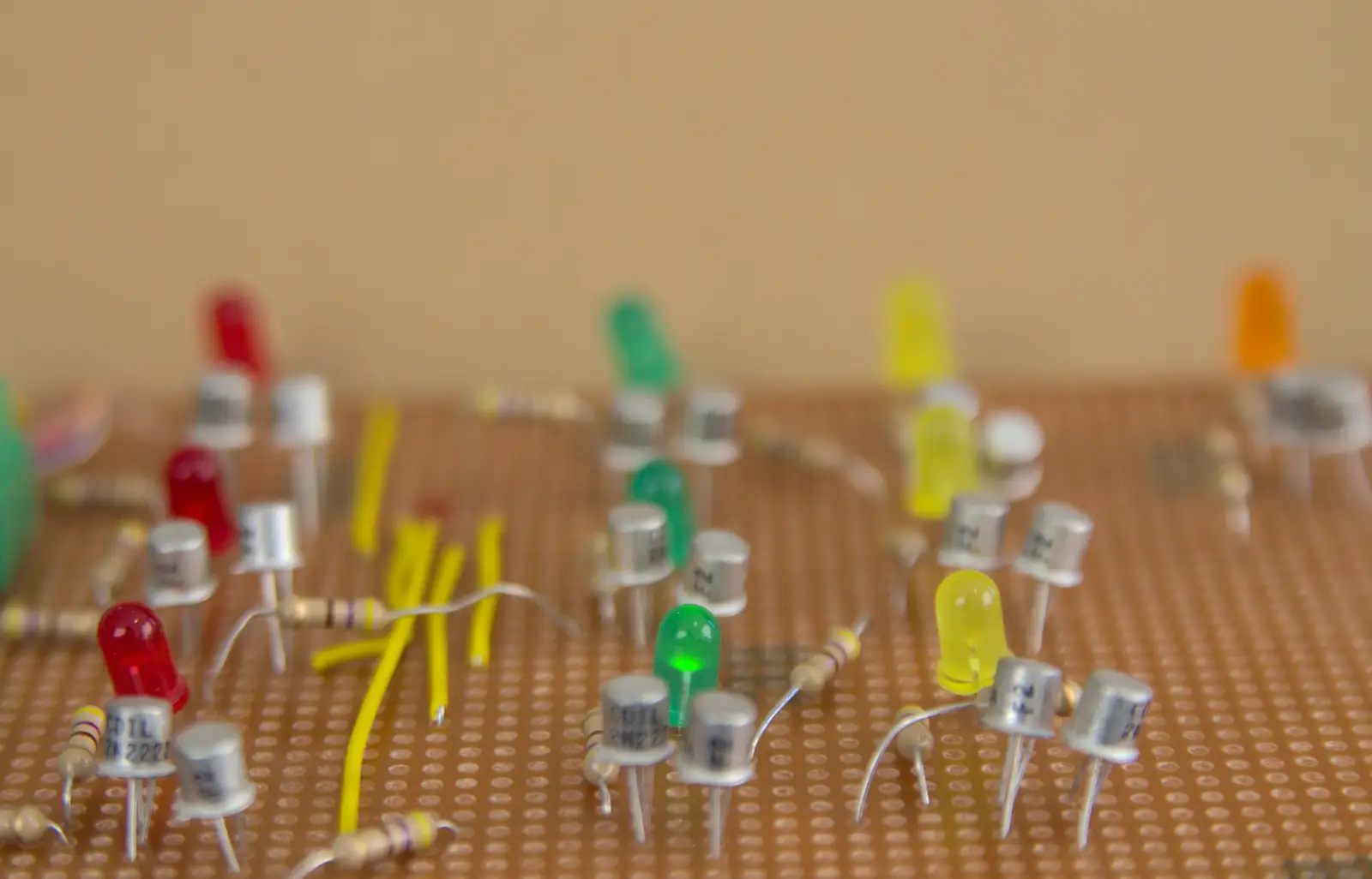 LEDs and transistors on a circuit board, from SwiftKey Innovation Week, Southwark Bridge Road, London - 7th October 2015