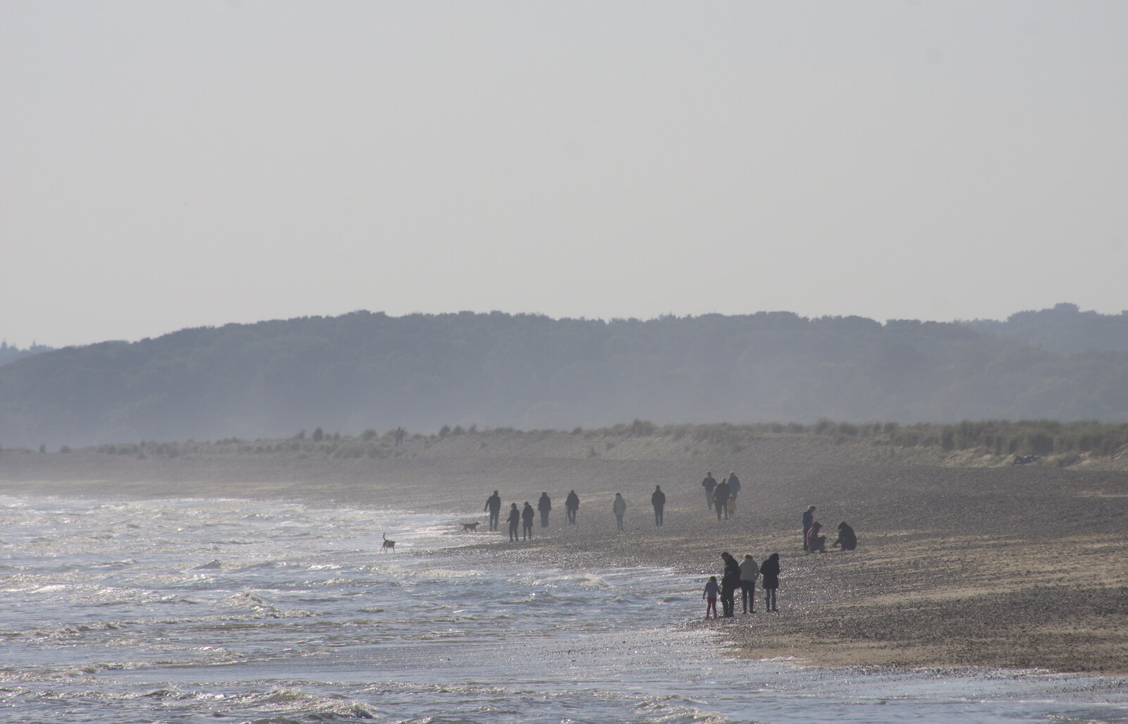 Walkers on a hazy beach from A DC3 Quiz and the Alfred Corry, Southwold, Suffolk, - 9th October 2015