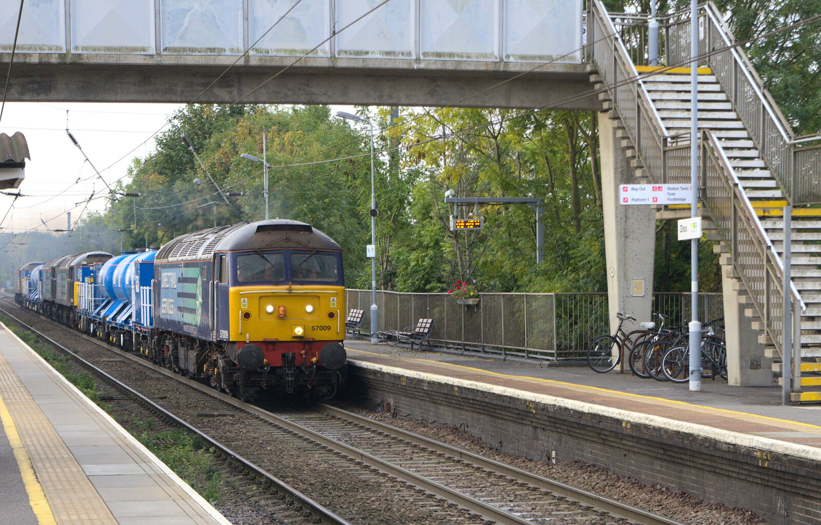 A rake of four Class 57 locos trundles through Diss from A DC3 Quiz and the Alfred Corry, Southwold, Suffolk, - 9th October 2015