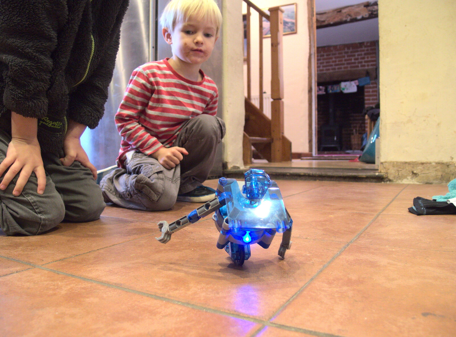 Fred's Gyrobot trundles around the kitchen floor from Fred's Gyrobot, Brome, Suffolk - 18th October 2015