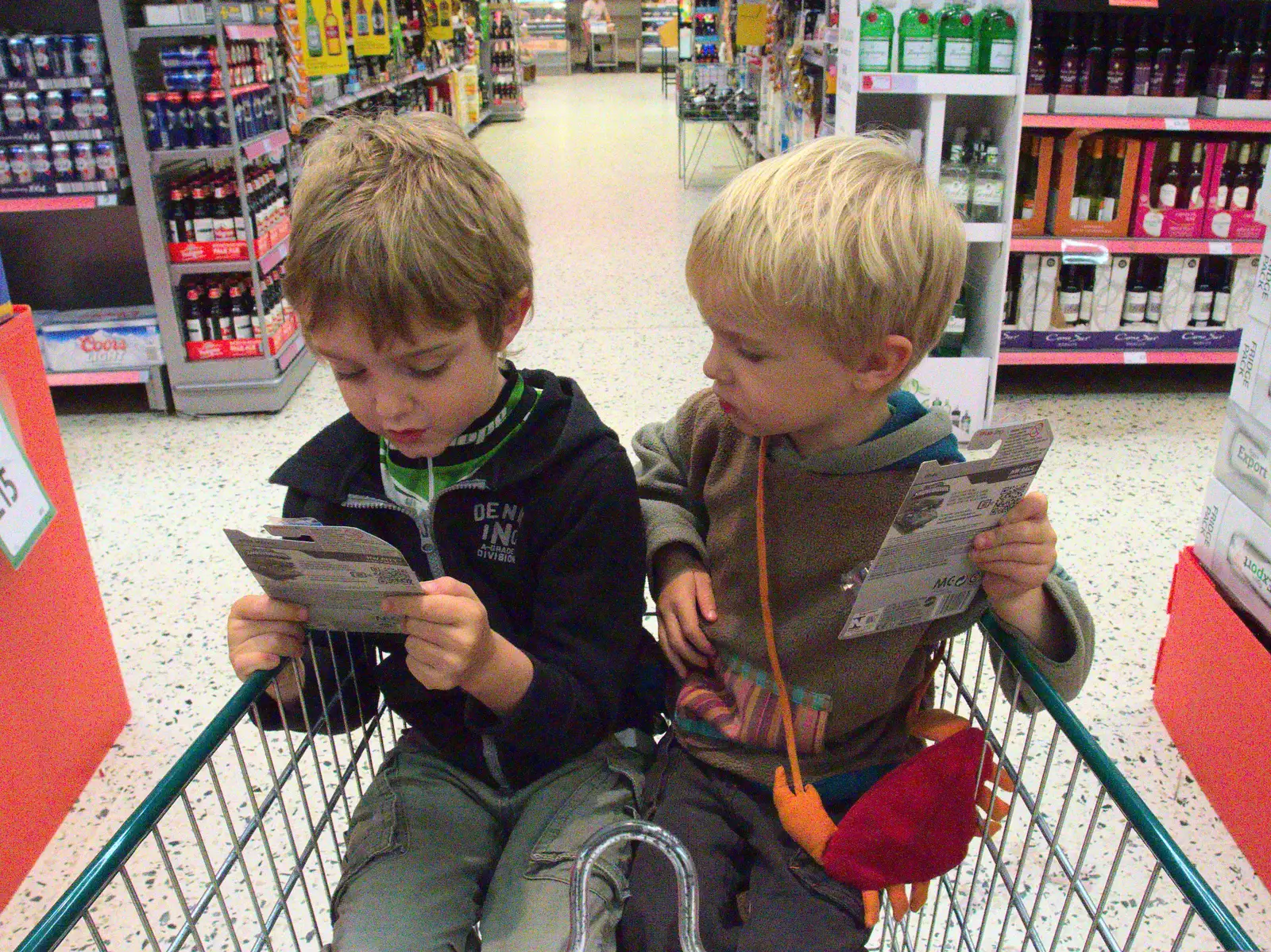 The boys in Morrisons, from Apple Picking and The BBs at Framingham Earl, Norfolk - 25th October 2015