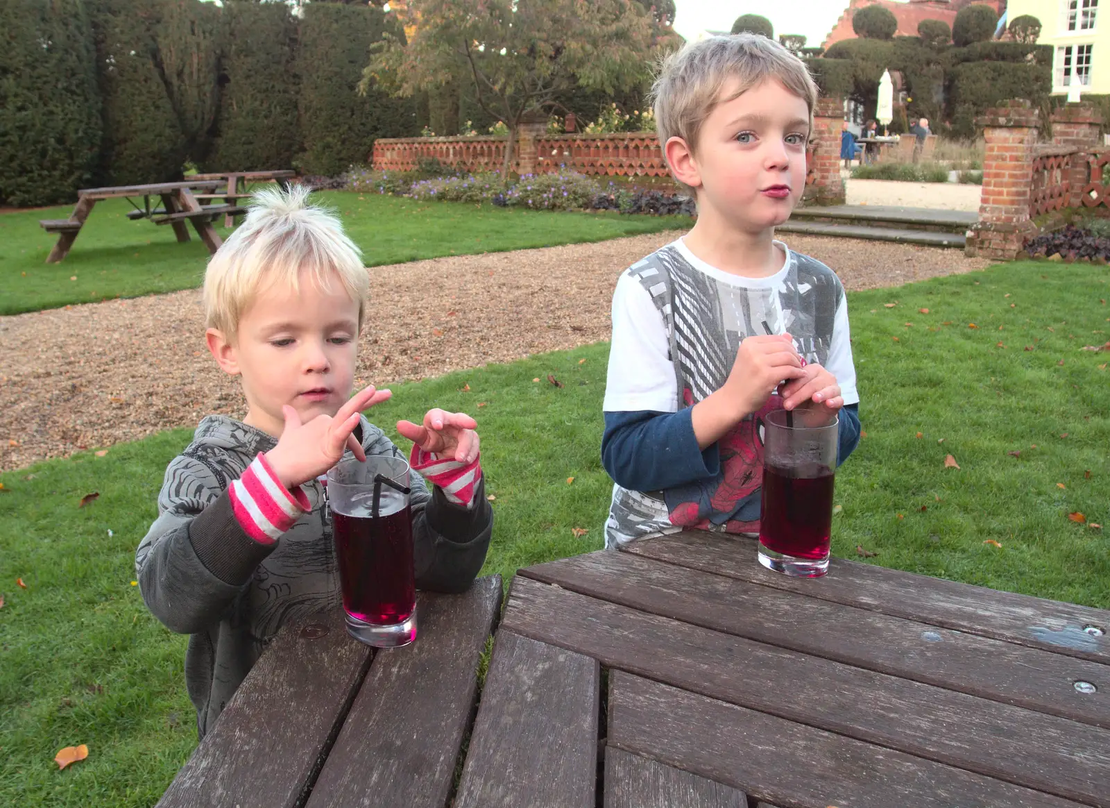 Harry and Fred have some purple squash, from Apple Picking and The BBs at Framingham Earl, Norfolk - 25th October 2015