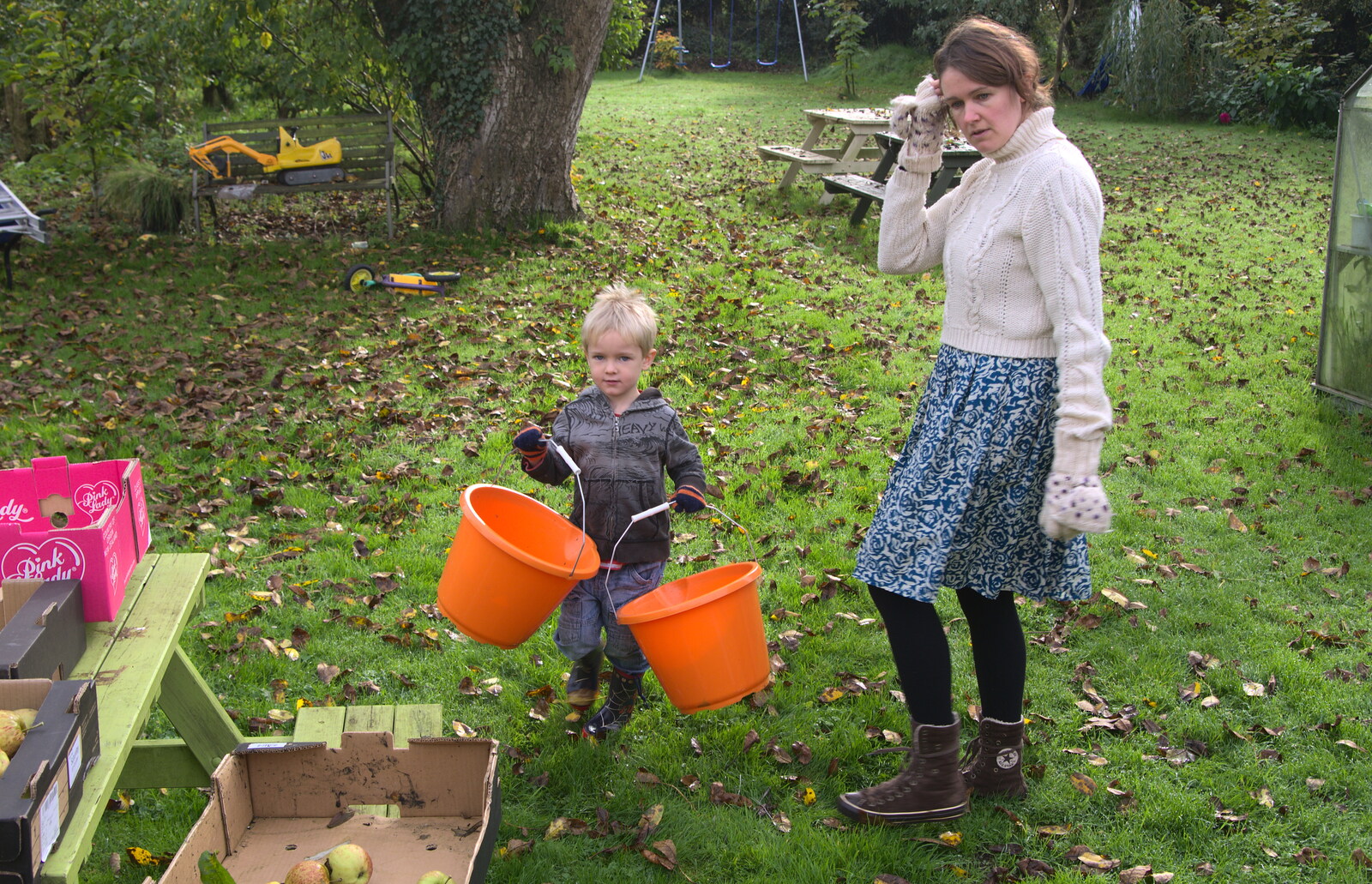 Harry helps with the apple harvest from Apple Picking and The BBs at Framingham Earl, Norfolk - 25th October 2015