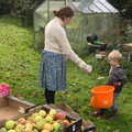 Harry helps with buckets, Apple Picking and The BBs at Framingham Earl, Norfolk - 25th October 2015