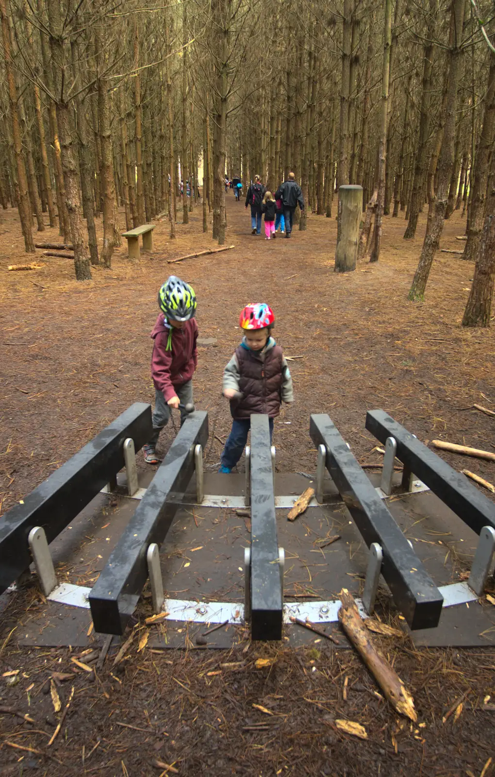 The boys play on the outdoor glockenspiel, from A Day at High Lodge, Brandon Forest, Suffolk - 26th October 2015