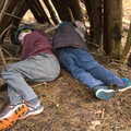 The boys pretend to have a nap, A Day at High Lodge, Brandon Forest, Suffolk - 26th October 2015