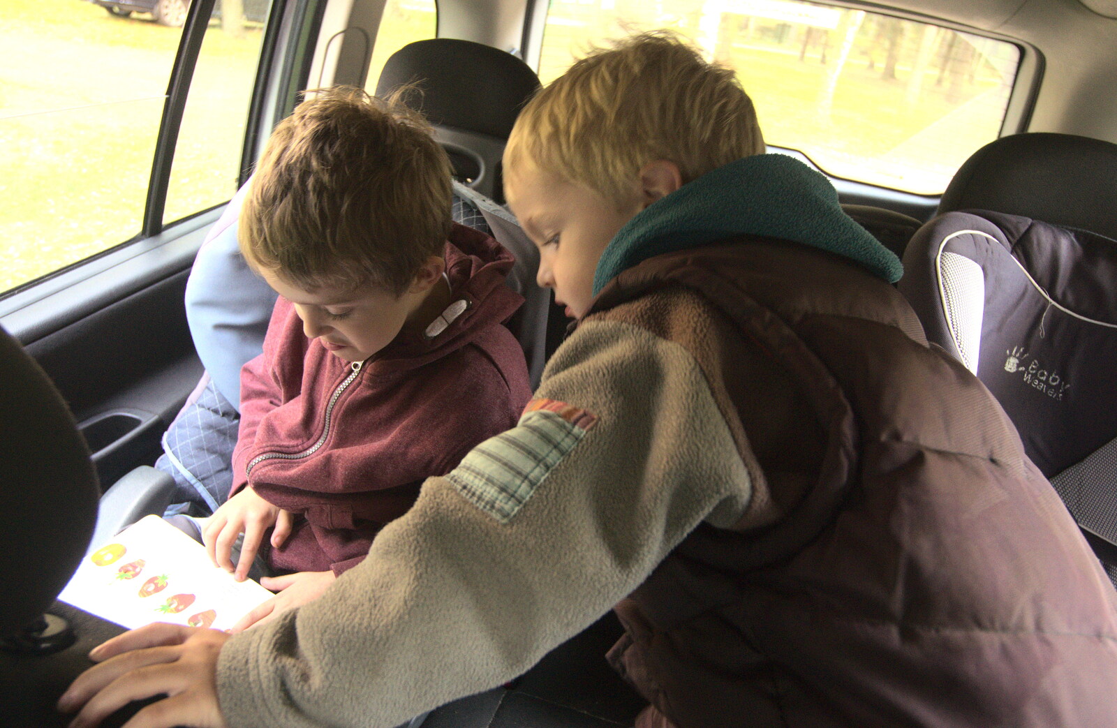 The boys are back in the car for a bit from A Day at High Lodge, Brandon Forest, Suffolk - 26th October 2015