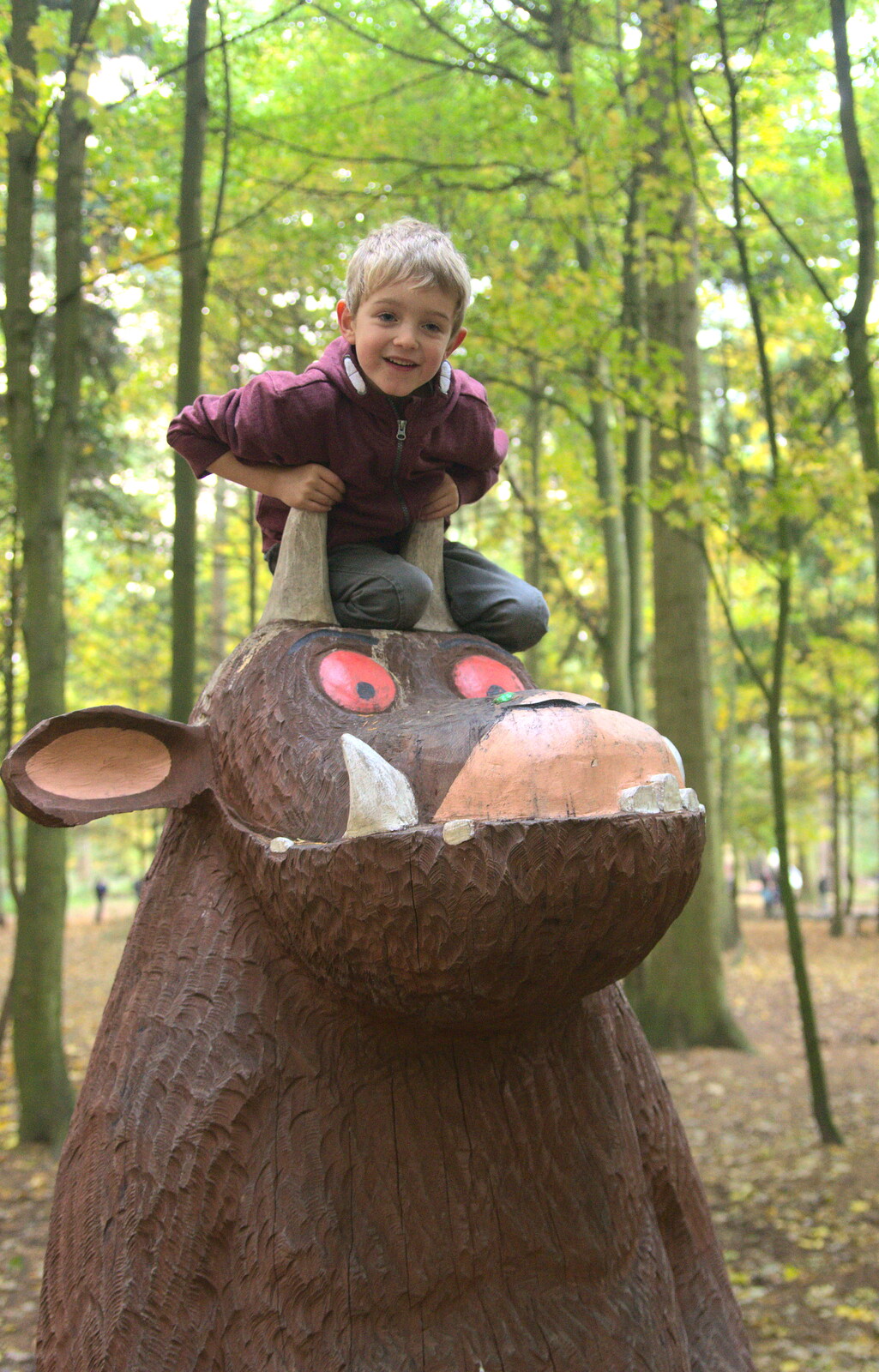 Fred finds a Gruffalo in the woods from A Day at High Lodge, Brandon Forest, Suffolk - 26th October 2015