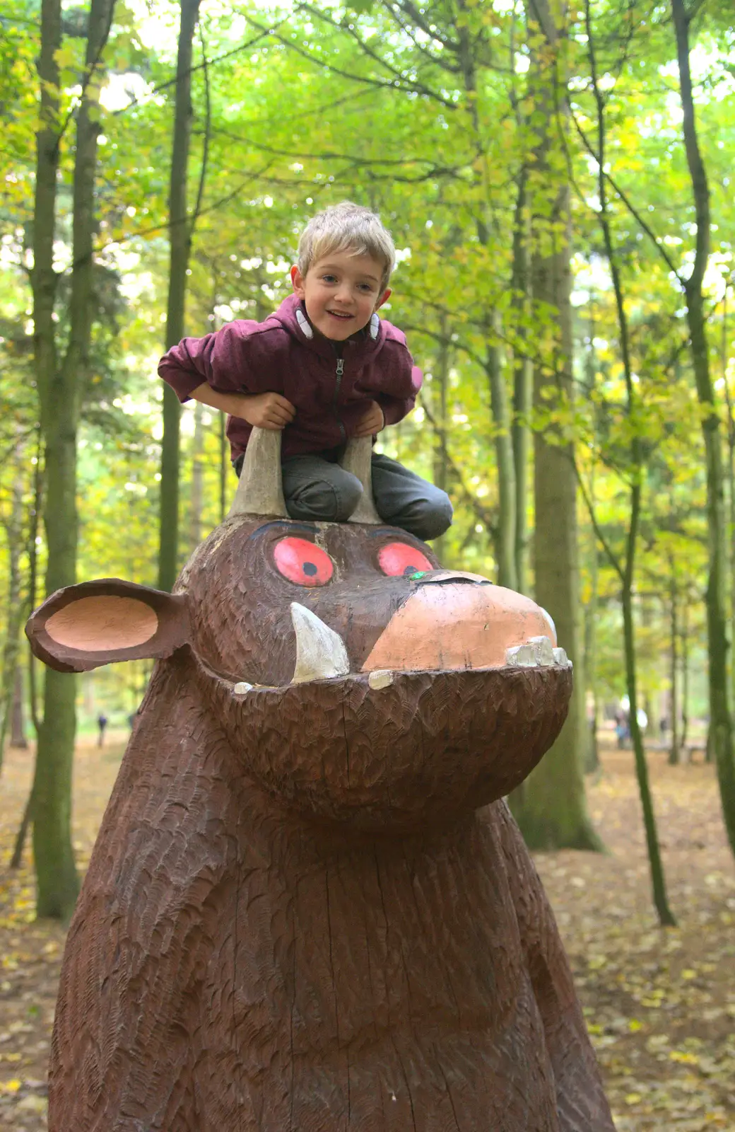 Fred finds a Gruffalo in the woods, from A Day at High Lodge, Brandon Forest, Suffolk - 26th October 2015