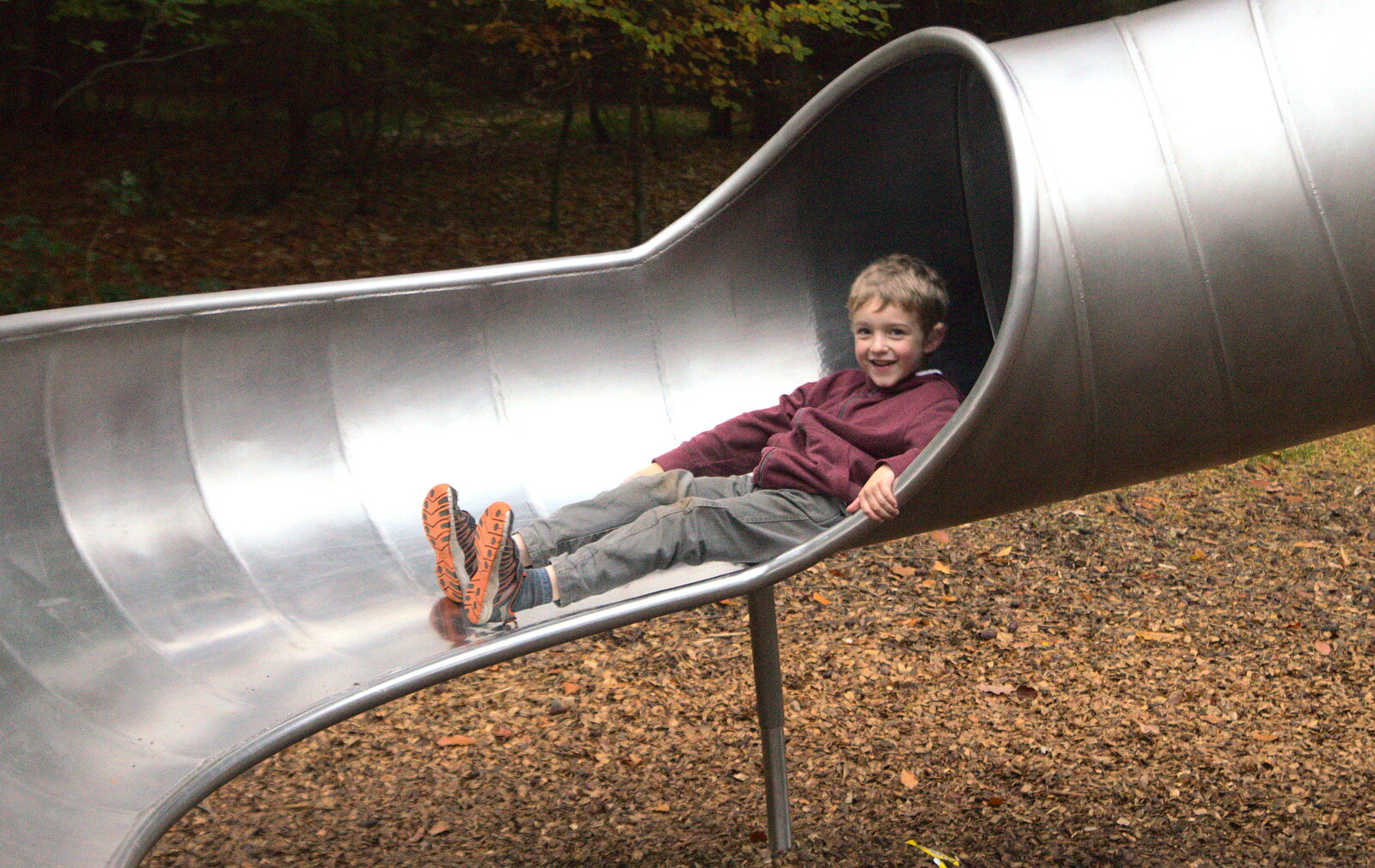 Fred piles down the slide from A Day at High Lodge, Brandon Forest, Suffolk - 26th October 2015