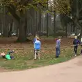 A gang of children haul a huge branch around the park, A Day at High Lodge, Brandon Forest, Suffolk - 26th October 2015