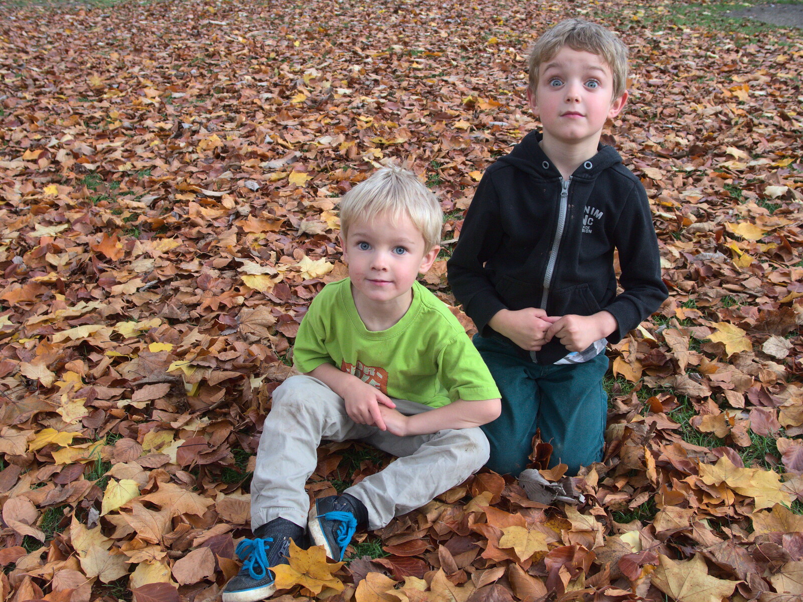 The boys do some faces from Abbey Gardens in Autumn, Bury St. Edmunds, Suffolk - 27th October 2015