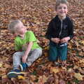 Harry and Fred in the leaves, Abbey Gardens in Autumn, Bury St. Edmunds, Suffolk - 27th October 2015