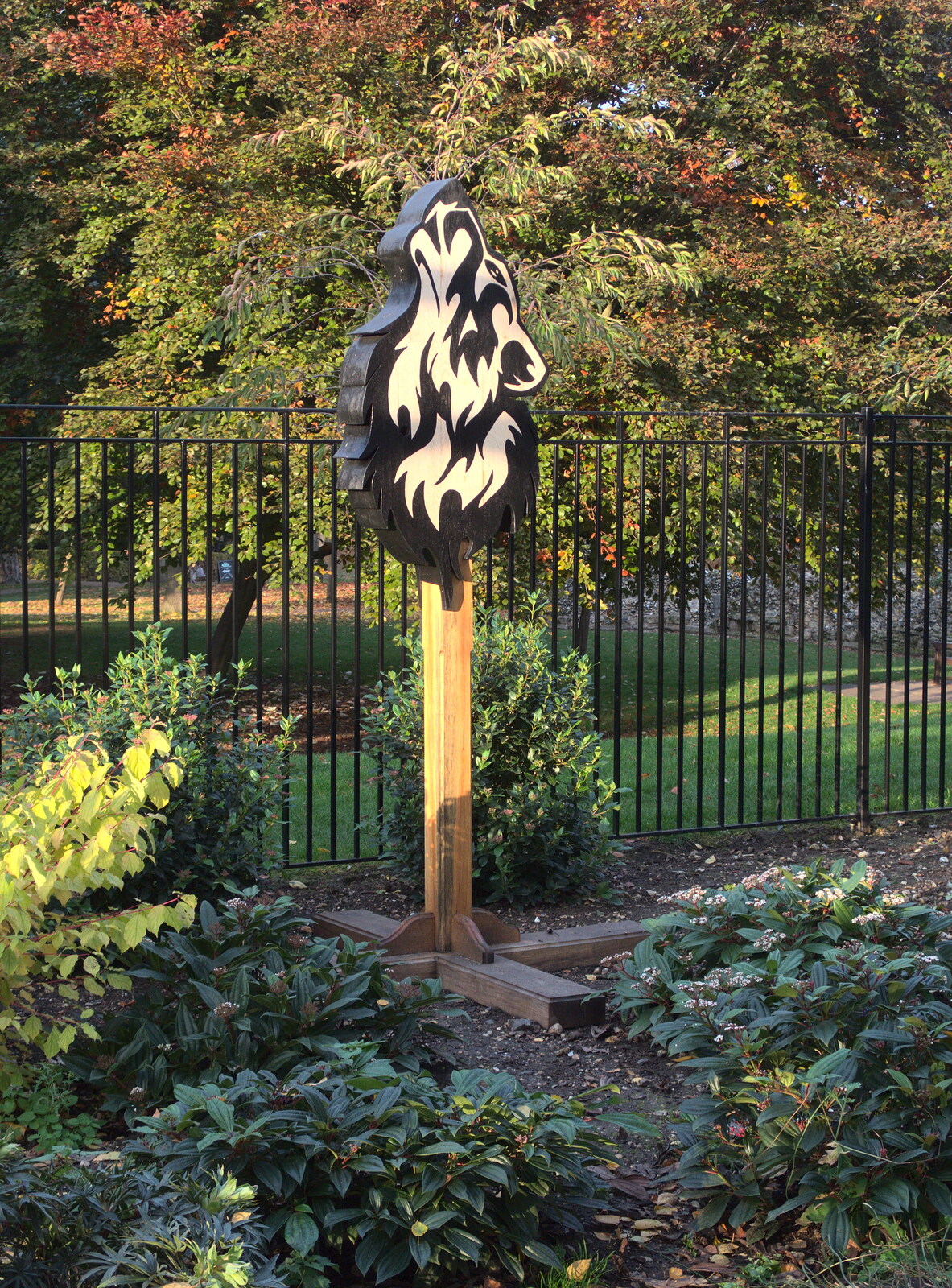 A wolf on a stick from Abbey Gardens in Autumn, Bury St. Edmunds, Suffolk - 27th October 2015