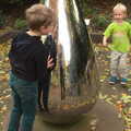The boys mess around on a giant steel teardrop, Abbey Gardens in Autumn, Bury St. Edmunds, Suffolk - 27th October 2015