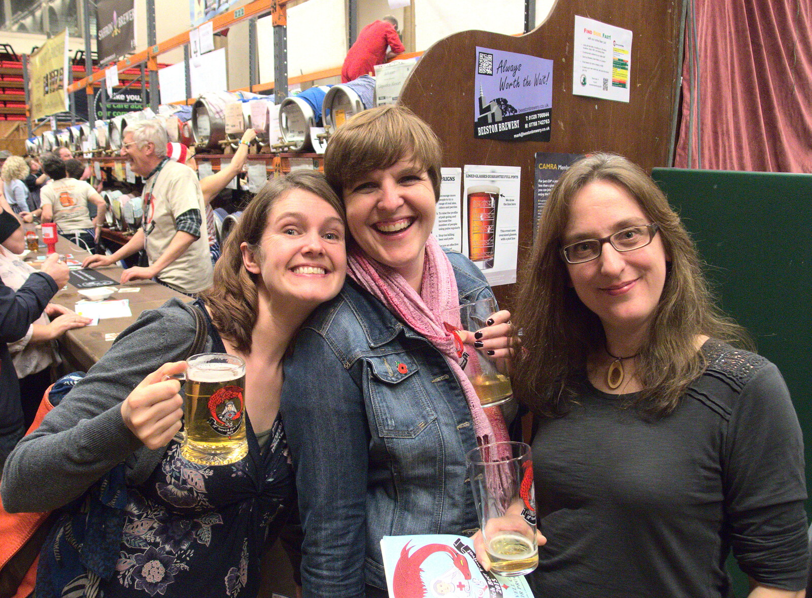 Isobel, Sarah and Suey at the bar from The 38th Norwich Beer Festival, Norwich, Norfolk - 28th October 2015
