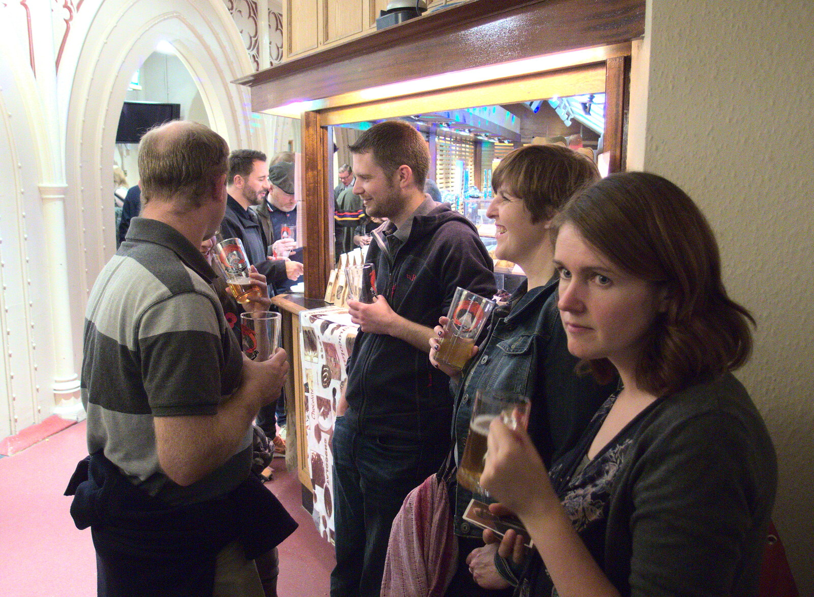 The gang hang around in Blackfriar's Hall from The 38th Norwich Beer Festival, Norwich, Norfolk - 28th October 2015