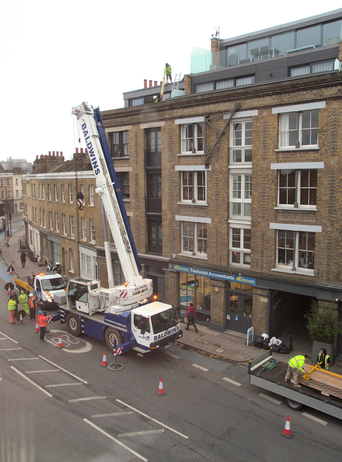 There's much activity on Southwark Bridge Road from Hot-tub Penthouse, Thornham Walks, and Building, London and Suffolk - 12th November 2015