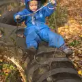 Harry rides the wooden dragon, Hot-tub Penthouse, Thornham Walks, and Building, London and Suffolk - 12th November 2015