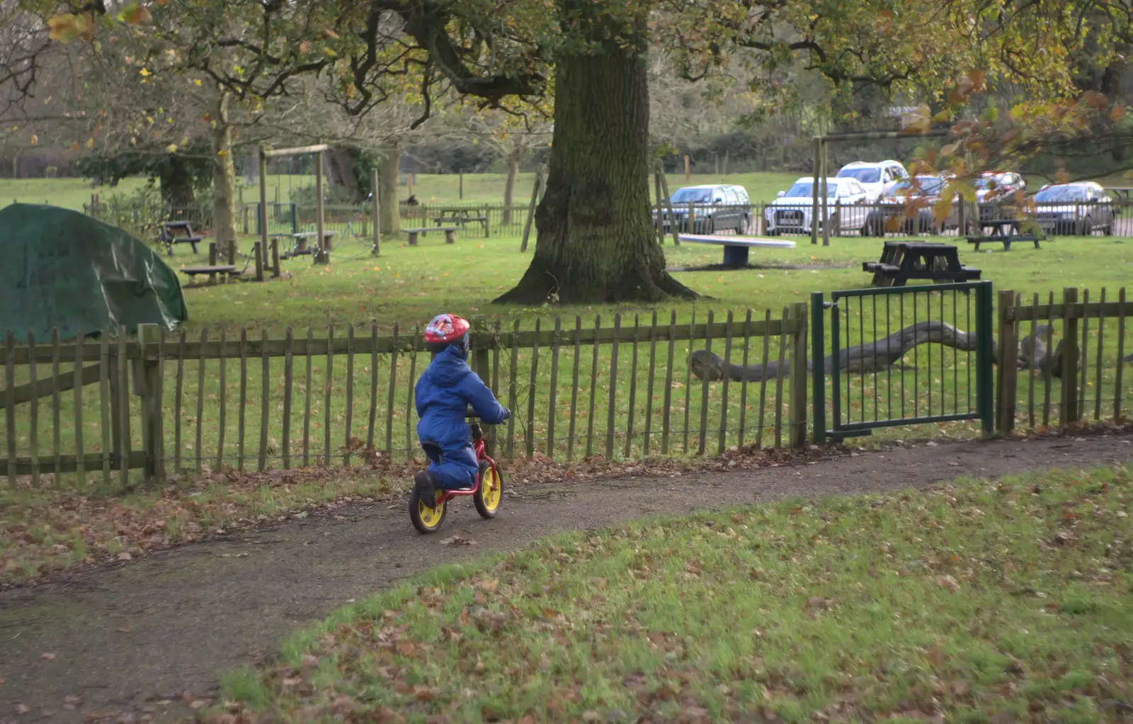 Harry's on his balance bike, from Hot-tub Penthouse, Thornham Walks, and Building, London and Suffolk - 12th November 2015