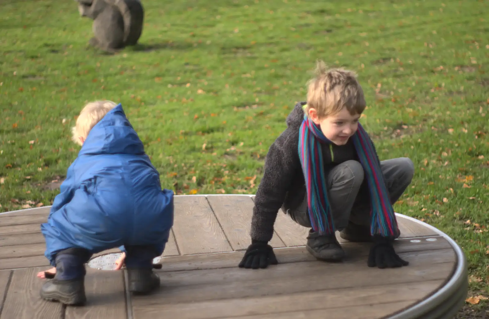 The boys on a roundabout, from Hot-tub Penthouse, Thornham Walks, and Building, London and Suffolk - 12th November 2015