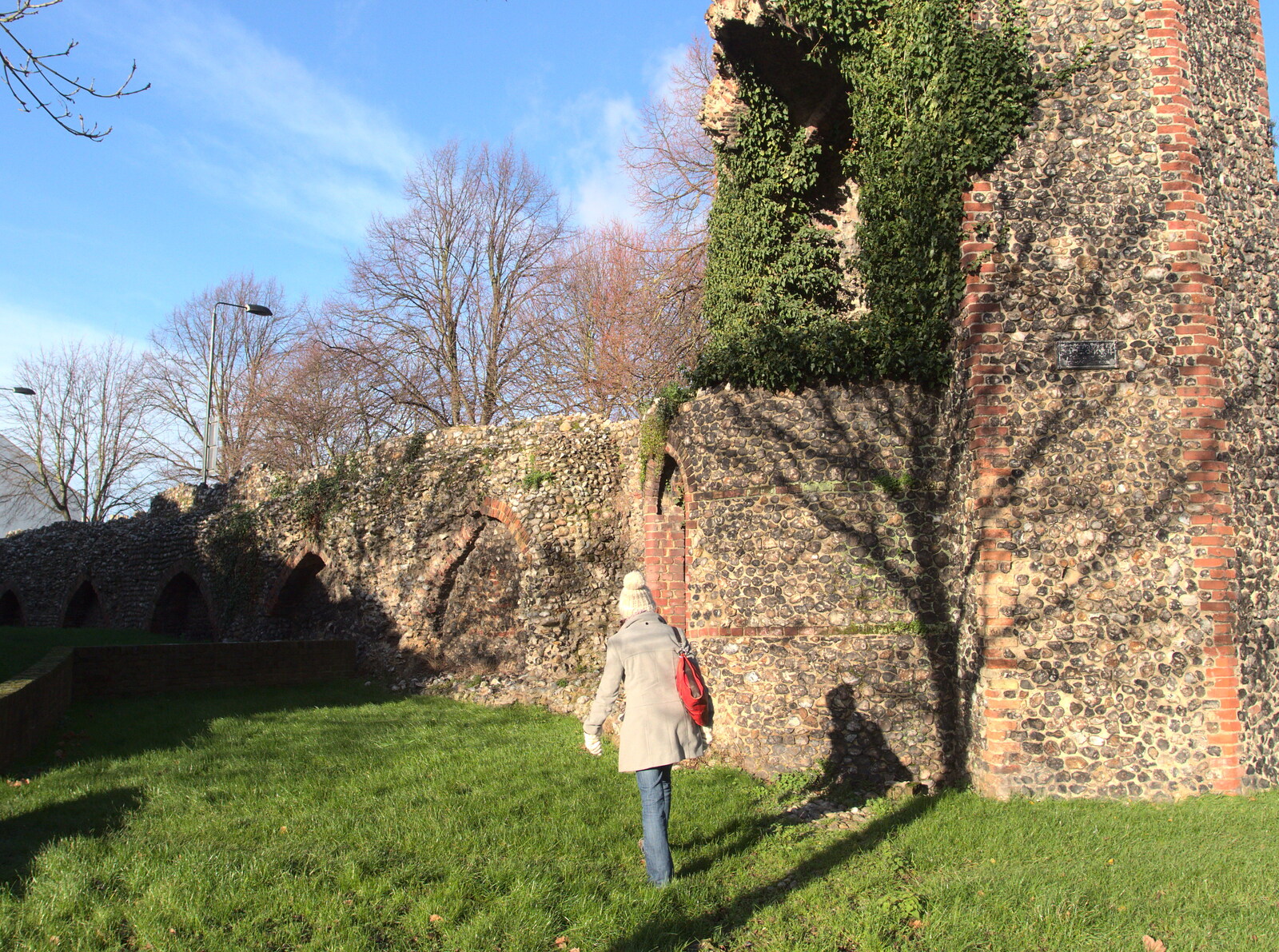 Isobel on the Roman Wall near Barrack Street from The Eye Christmas Lights, and a Trip to Norwich, Norfolk - 4th December 2015