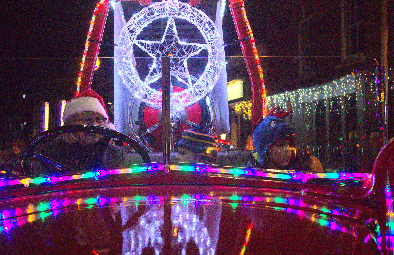 Lights reflected in a shiny bonnet from The Eye Christmas Lights, and a Trip to Norwich, Norfolk - 4th December 2015