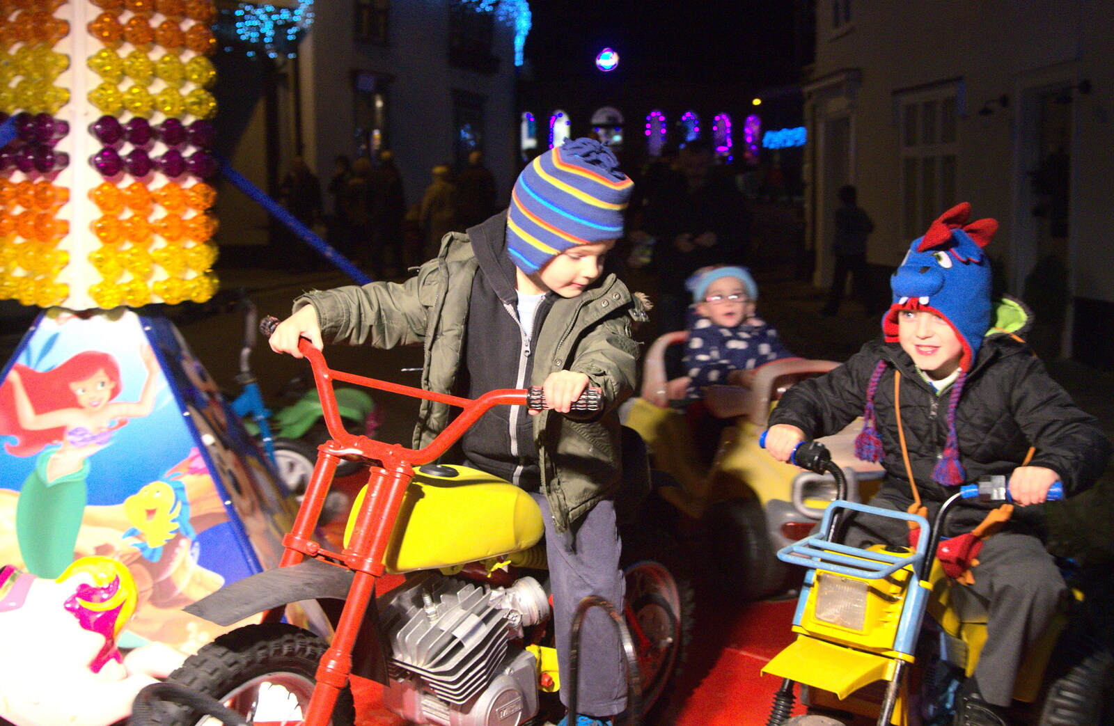 Harry and Fred on a roundabout from The Eye Christmas Lights, and a Trip to Norwich, Norfolk - 4th December 2015