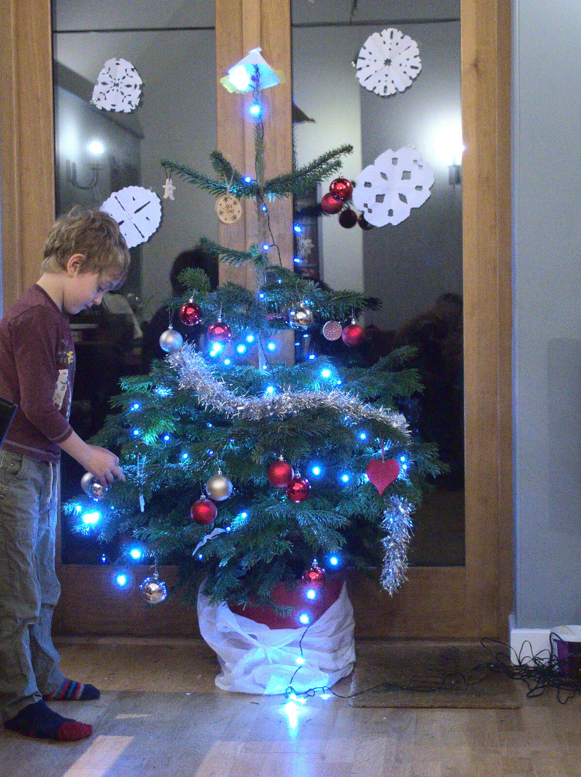 Fred helps decorate too from The BSCC Christmas Dinner, and a Christmas Tree, Brome, Suffolk - 5th December 2015