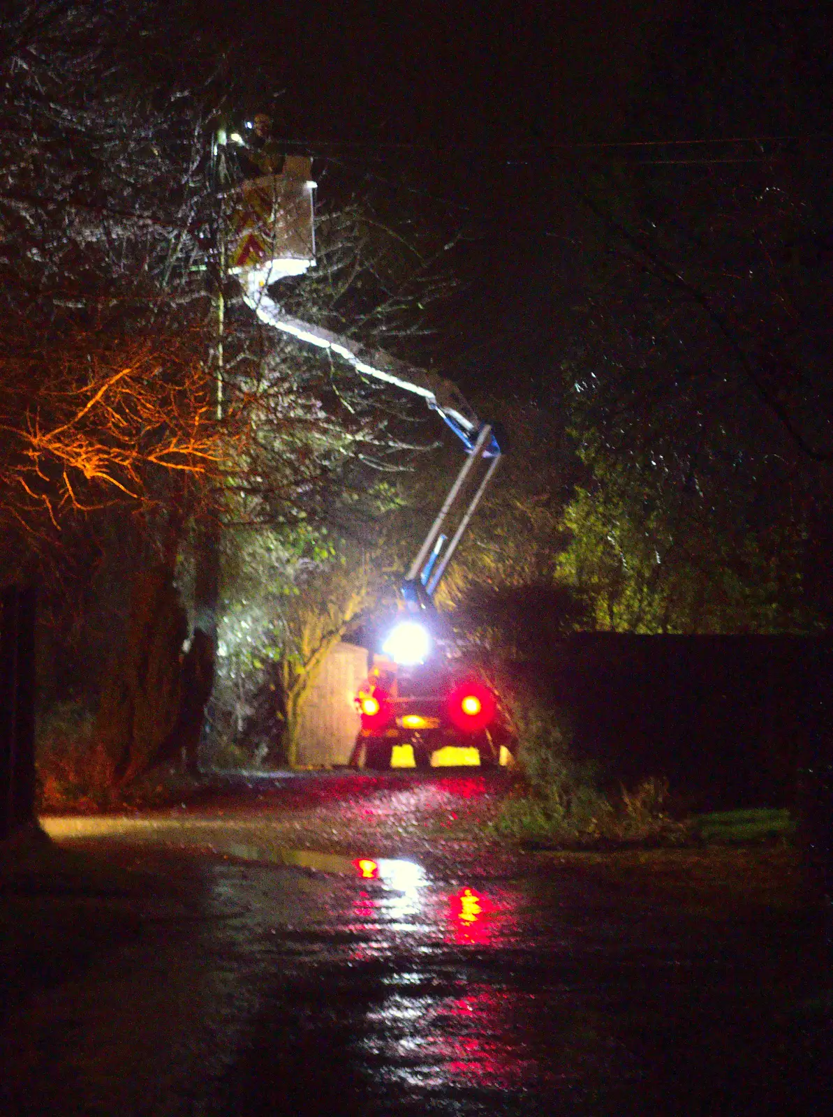 The engineer's up the pole fixing our supply, from Southwark, Norwich, and a Power Cut, London, Norfolk and Suffolk - 12th December 2015