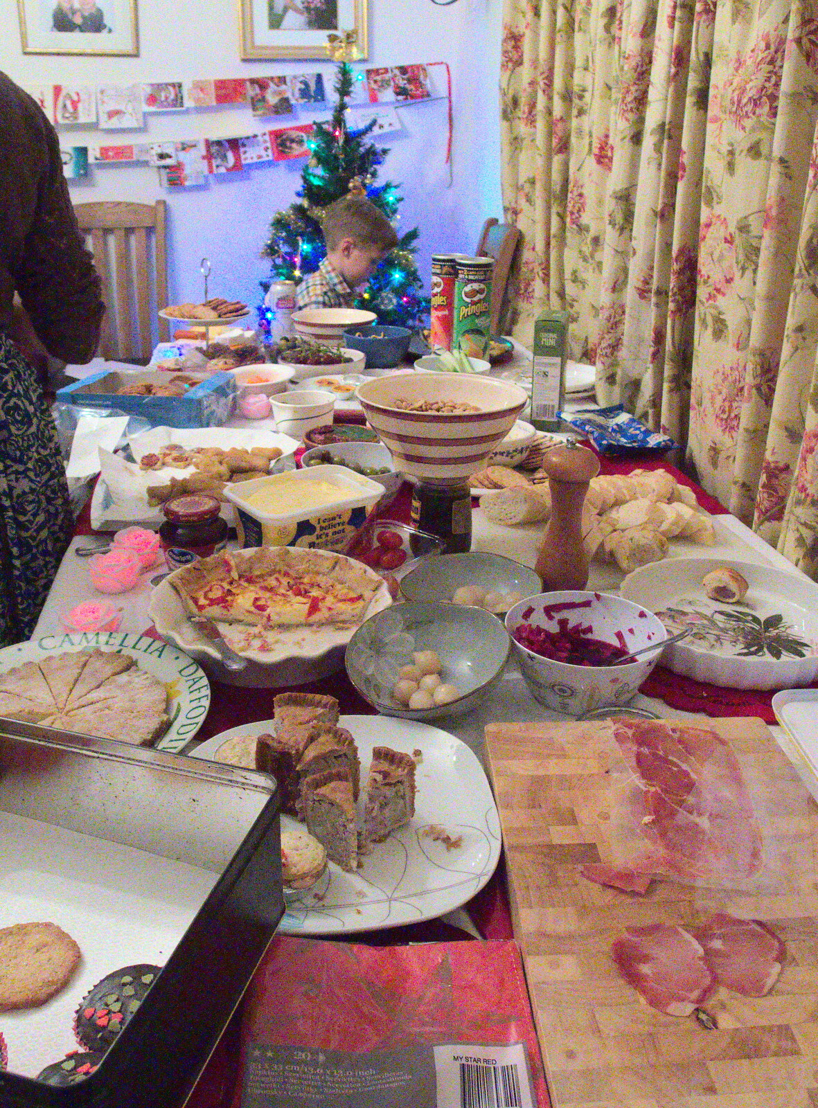 A table heaped with party food from A Party and a Road Trip to Chester, Suffolk and Cheshire - 20th December 2015