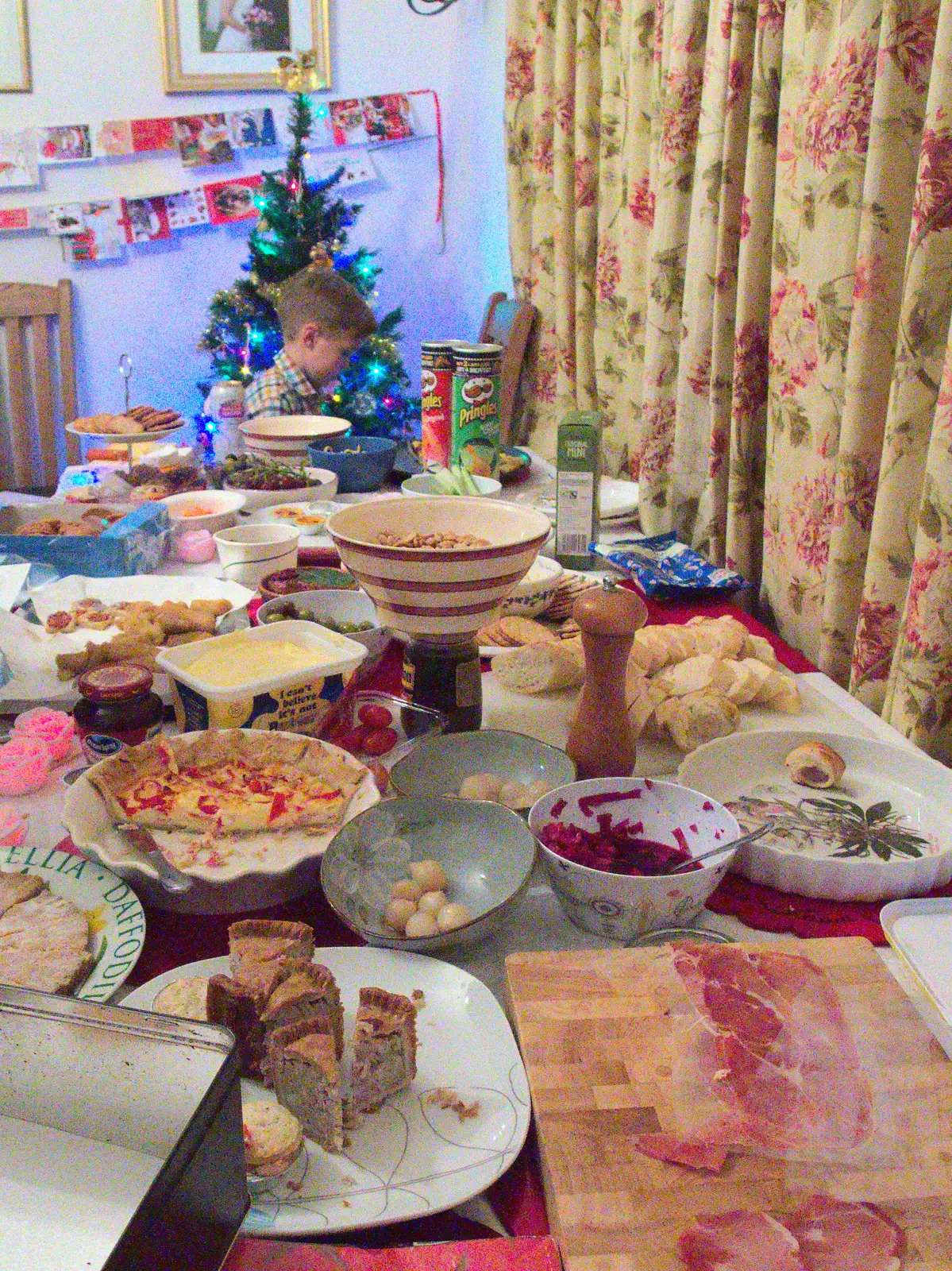 A table heaped with party food, from A Party and a Road Trip to Chester, Suffolk and Cheshire - 20th December 2015