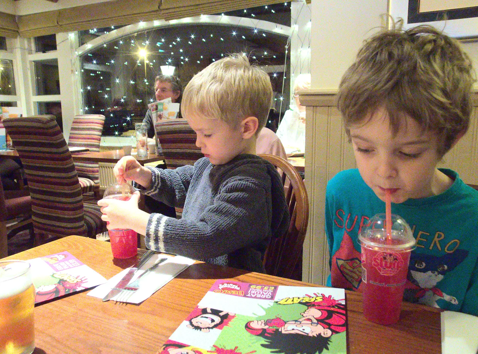 The boys slurp on slushies, from A Party and a Road Trip to Chester, Suffolk and Cheshire - 20th December 2015