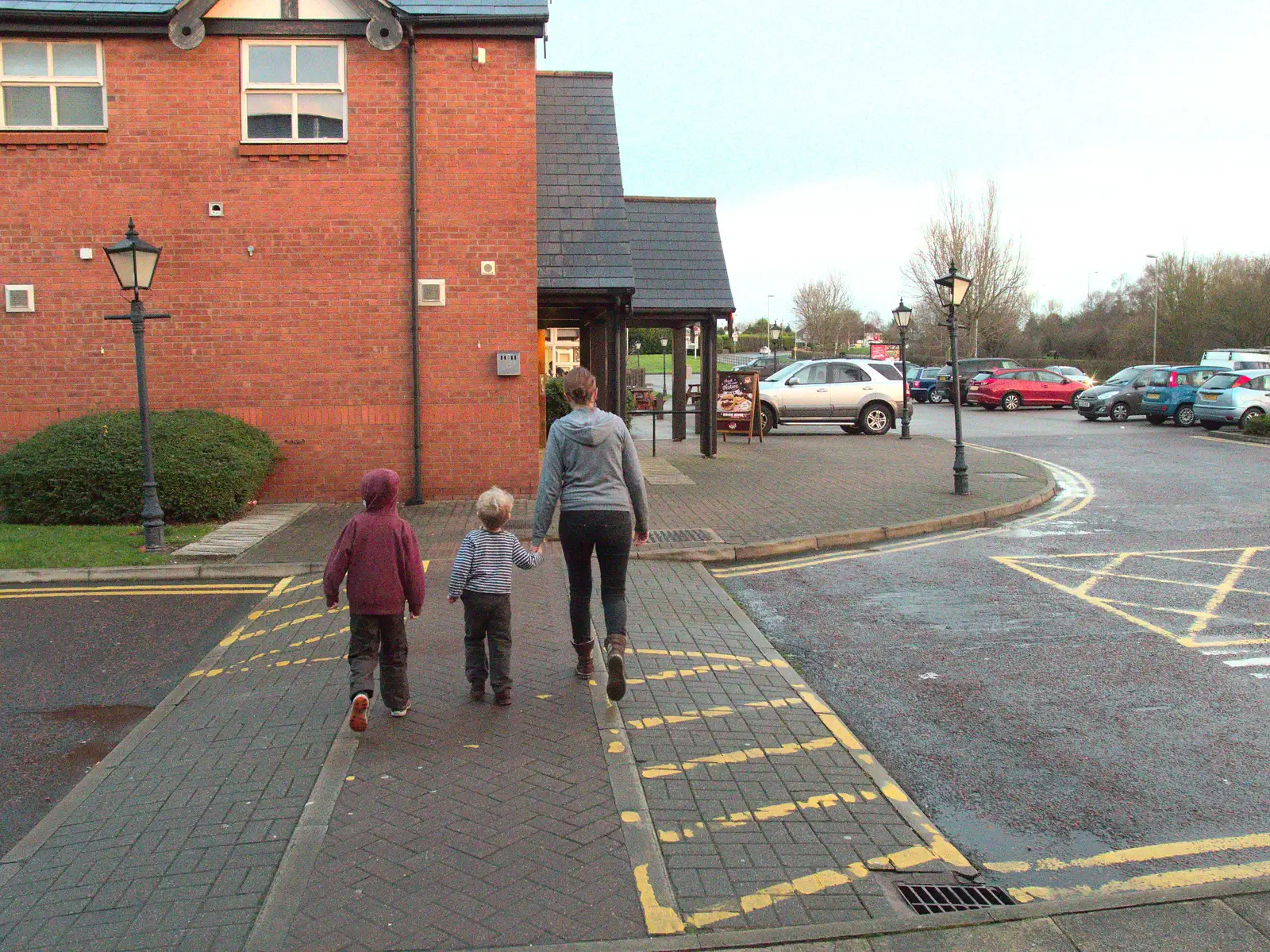 The gang heads off to breakfast, from A Party and a Road Trip to Chester, Suffolk and Cheshire - 20th December 2015