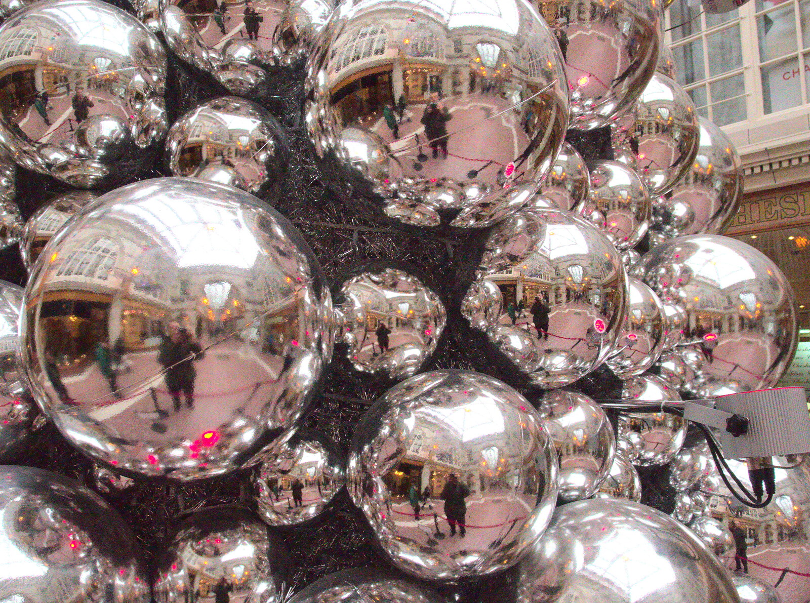 Reflections in silver baubles from A Party and a Road Trip to Chester, Suffolk and Cheshire - 20th December 2015