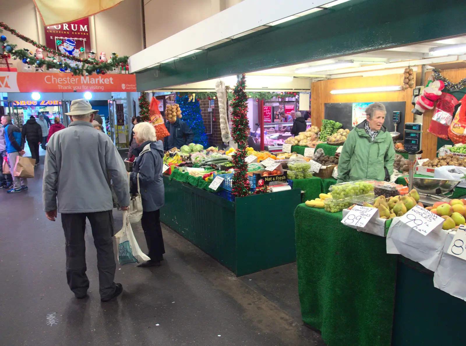 Fruit and Veg stalls in Chester market, from A Party and a Road Trip to Chester, Suffolk and Cheshire - 20th December 2015