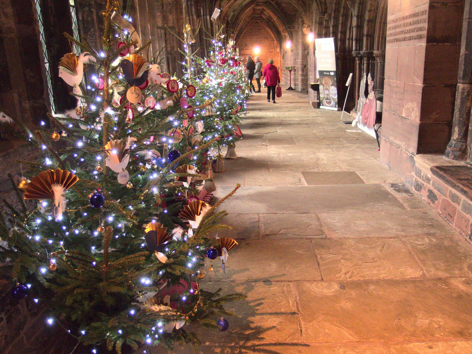 More Christmas trees in the cloisters from A Party and a Road Trip to Chester, Suffolk and Cheshire - 20th December 2015
