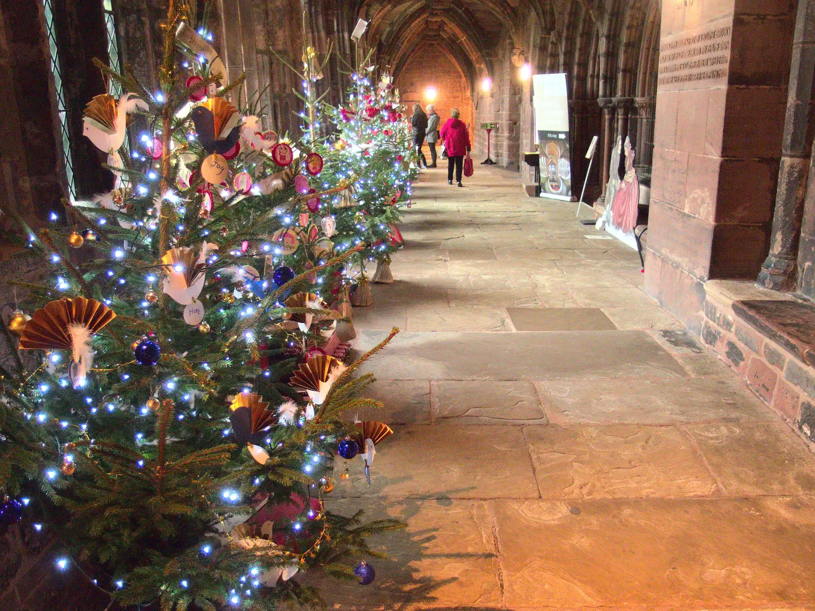 More Christmas trees in the cloisters, from A Party and a Road Trip to Chester, Suffolk and Cheshire - 20th December 2015