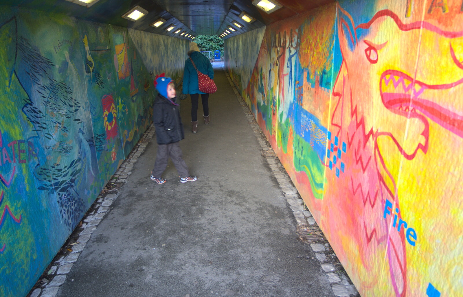 Fred and Isobel in a painted subway from Conwy, Holyhead and the Ferry to Ireland - 21st December 2015