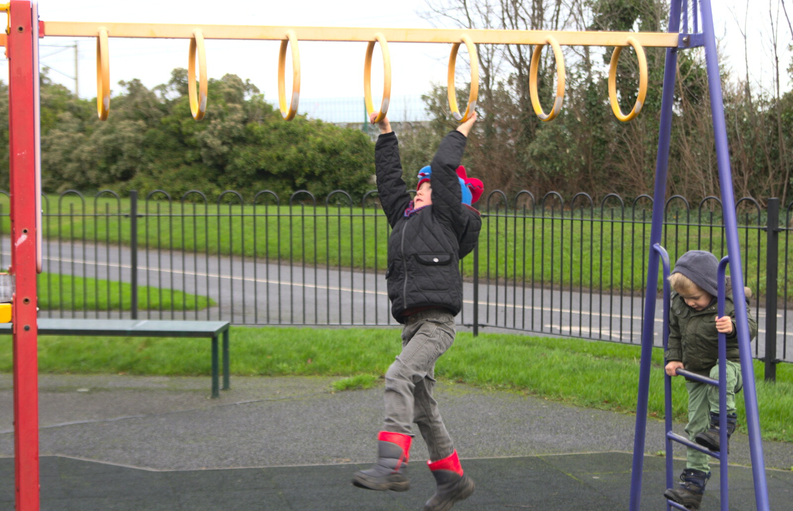 Fred on the monkey bars from Conwy, Holyhead and the Ferry to Ireland - 21st December 2015